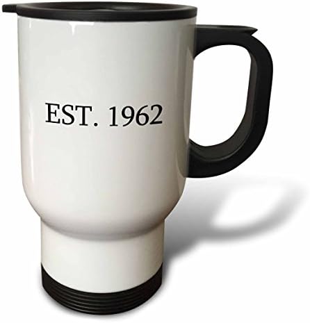 3dRose Est. 1962 е Създаден през 1962 г. Личен рожден ден с черен надпис Чаша за пътуване от неръждаема стомана, 14 грама,
