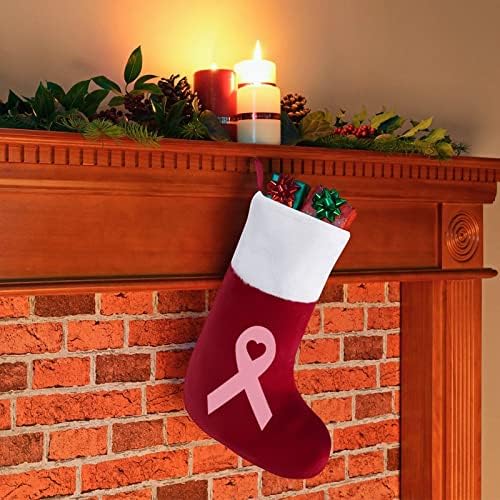 Коледни Чорапи с Сърце от Рак на Млечната жлеза, Коледна Елха, Висящи Чорапи За Камината, с Къси Плюшени Белезници, Украса