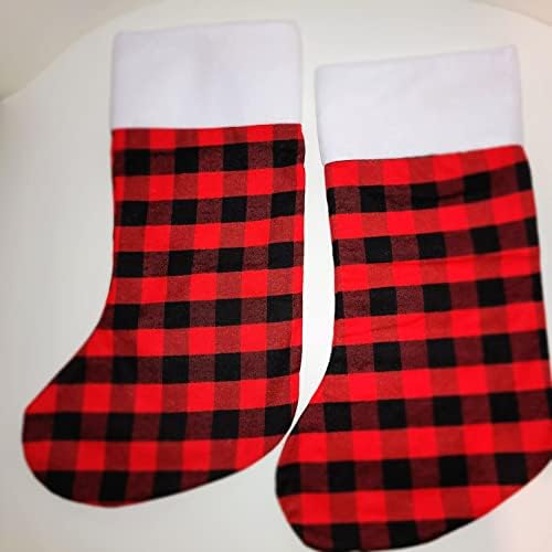 4ШТ 2 Големи и 2 Малки Коледни отглеждане в ЧЕРВЕНА / Черна клетка - Коледни Чорапи - Чорапи за възрастни - Детски чорапи