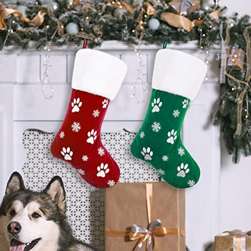 Коледни Чорапи за кучета от шестоъгълни вълна, 2 опаковки за домашни любимци, Червено-Зелена Кадифена Коледна Отглеждане