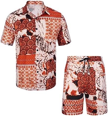 R RAMBLER 1985 Мъжки Кратък Комплект, Хавайска Риза с копчета и Шорти, Модерен Плажен Костюм