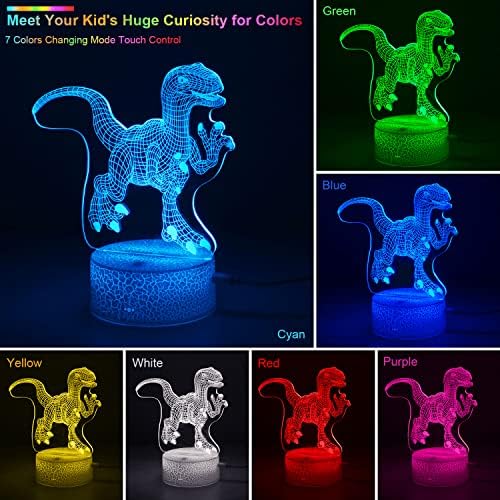 3D лека нощ с Динозавром Henda, 3D Иллюзионные Настолни Лампи с докосване на ключа, лека нощ от 7 сменяеми цветове, Акумулаторна