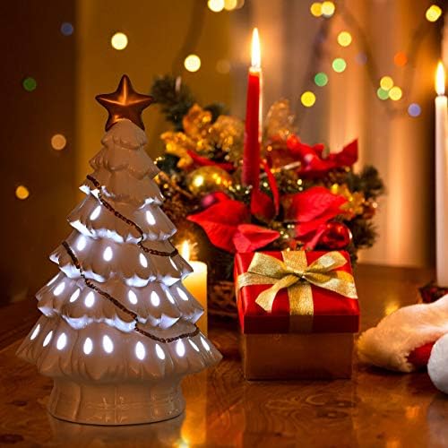 Празничен Коледен Декор, 11 см, Предварително Осветени Керамични Кухи Плот, Изкуствена Коледна Елха със светлини, Работеща