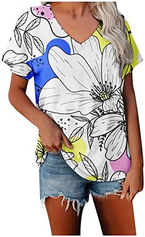 Женска Тениска С Къс ръкав и V-образно деколте, Летни Ежедневни Тениски, Туника, Пуловер, Риза С Цветен Модел, Блузи и Блузи-ризи