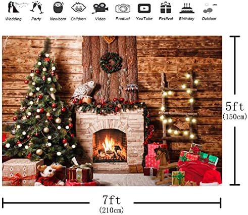 Апертурный Коледен Фон за Камина 7x5 фута, дюшеме в Селски Навес, Подаръци, Коледна Елха, Бор Венец, на Фона На Фотография, Аксесоари за Украса на семейни празници и Па