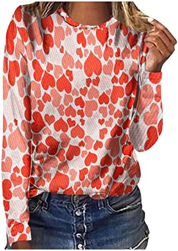 Модерна Дамска Тениска с дълъг ръкав, Ежедневна Блуза със Сърца, Жилетки, Пуловер с кръгло деколте, Базова Тениска, Елегантен