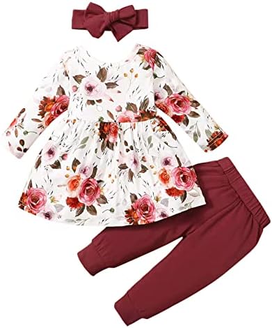 За Новородените Момичета Памучни Есенни Панталони с дълги ръкави и цветен модел, Пижами, Подаръчен Комплект за Новородено