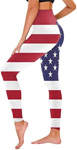 На 4 юли, Гамаши с висока талия за Жени, Гамаши за Йога с Флага на САЩ, Ултра Меки Еластични Спортни Панталони за Фитнес