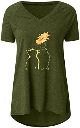 Женска Тениска с Къс Ръкав 2023, Памучен Блуза Sun Котка, на Слънчогледа с Цветен Модел, Скъпа Блуза за Късна Закуска,