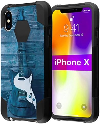 Калъф за iPhone X, Капсули калъф Fusion Hybrid Двуслойни устойчив на удари Бойна калъф-поставка (Черно), за iPhone, X - (Китара)