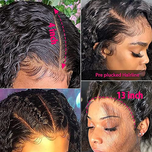 перуки дантела отпред човешки косъм, дълбока вълна 13x4 за черни жени Бразилски Вирджински коси, Дълбоки Къдрава Перуки