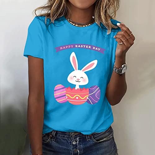 Тениска Честит Великден, Мили Тениски с образа на Яйца Заек, Ежедневни Блузи с Кръгло деколте и Къс Ръкав, Тениска, Риза