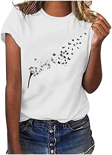 Тениска Дамска С Къс Ръкав и Деколте Лодка Птица Глухарче Цветен Графичен Честит Подарък Обяд Топ Тениска за Момичета