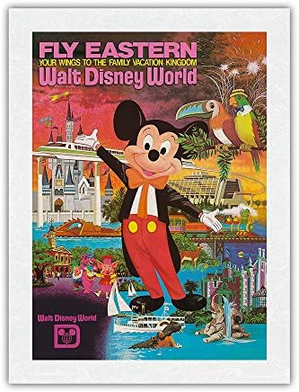Светът на Уолт Дисни на остров Pacifica - Fly Eastern Air Lines - Орландо, Флорида - Ретро Туристически плакат 1980 година на издаване - Реколта метална Лидице табела с размери 8 x 12 см