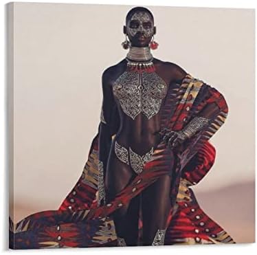 Плакати Африканска Модел Стенен Художествен Плакат Афроамериканские Жени Плакат на Платното за Стенен монтаж Арт за Хол Спалня Офис с Кухненски Интериор 16x16 см (40x4