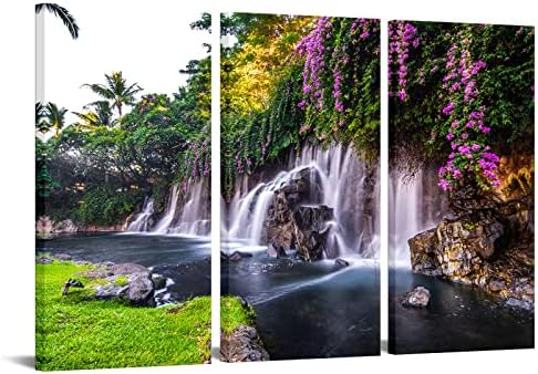 Nachic Wall за Големи И 3 Панела на Стенно Изкуство Хавайски Водопади Картина Печат върху Платно Природа Пейзаж Снимка