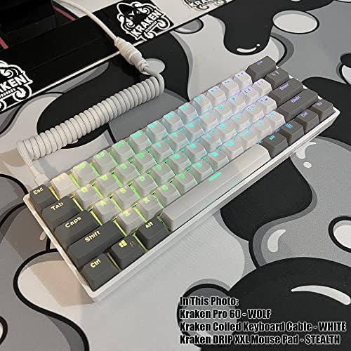 Механична клавиатура Kraken Pro 60 Wolf Edition 60% сив и бял цвят, подходящ геймърска подложка за мишка XXL (детска инсталация в бял цвят)