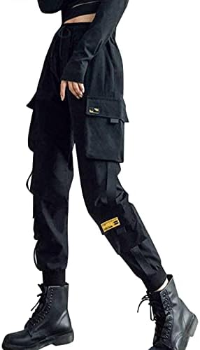 NREALY Дамски Панталони-карго, Черни Ежедневни Модни Панталони-Карго джоб с Множество джобове