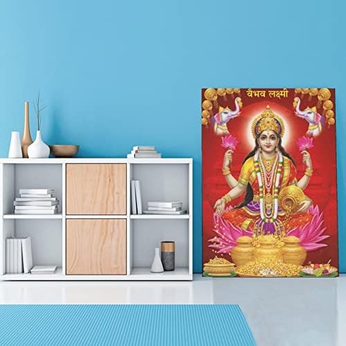 Индуистское Божество на Стенно Изкуство Лакшми Седалка Лотос Богинята на Стенно Изкуство Религиозно Стенно Изкуство Платно