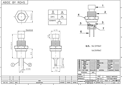 KQOO 6 бр. PBS-110 7 мм Резба 2 контакт Мини Незабавен бутон превключвател Нормално затворен/Отворен, Натиснете миг премина