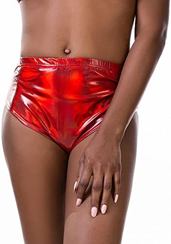 Червени Панталони С Талия, Женски Сексуални Метализирани Шорти, Панталони, Чорапогащи, Златни Къси Кожени Високи Рейвовые