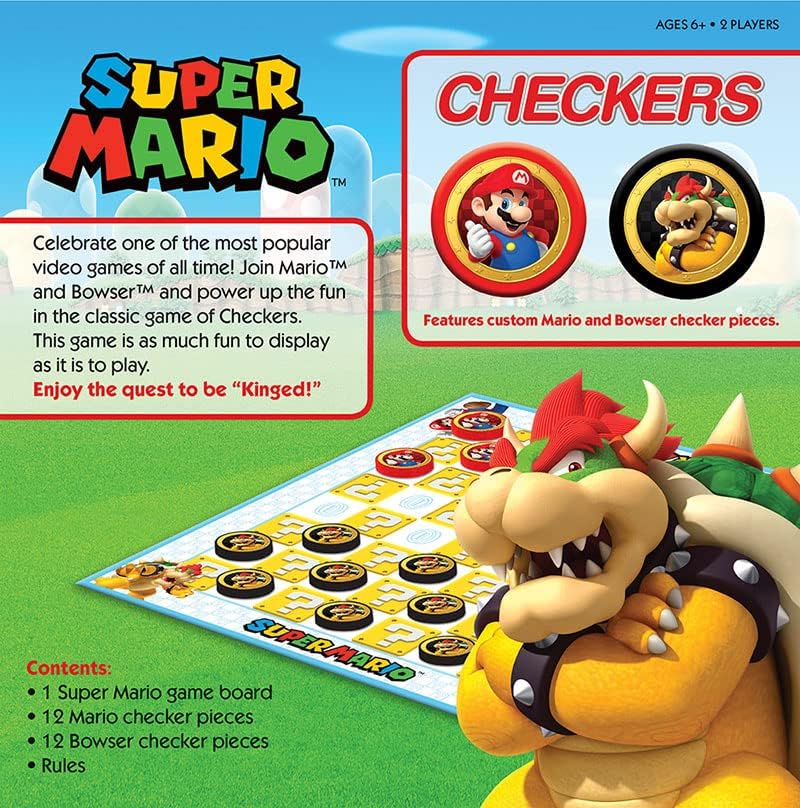 Игри набор от USAOPOLY Super Mario Vs Bowser Checkers | С участието на Марио и Боузера | Пулове Са идеални за феновете