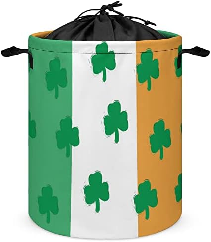 Детелина в Ирландския Знамето на Кръгла Кошница за дрехи с обем 42 л Сгъваема Кошница за Дрехи с завязками Отгоре