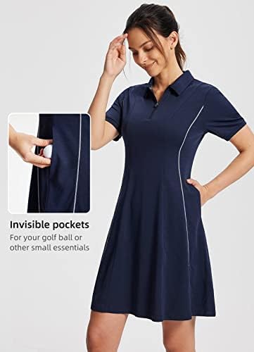 Женствена рокля за голф от Лиоцелла BALEAF, Поло блузи с къс ръкав, Дрехи за Голф, Джобове с Дължина до коляно, Цип на