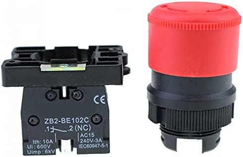 TINTAG 22 mm NC Червен Бутон превключвател за аварийно спиране + NC AC660V/10A XB2-BS542