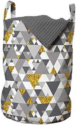 Сиво-жълта чанта за дрехи Ambesonne, Футуристичен Дизайн във формата на зиг-заг триъгълници с жълти детайли, Кошница