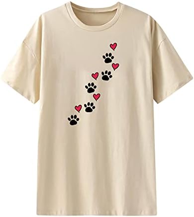 Тениска с принтом Кучешки Лапи и Влюбен Сърцето, Топ, Дамски Блузи с кръгло Деколте и Къс ръкав, Прилепнали Ризи за любителите
