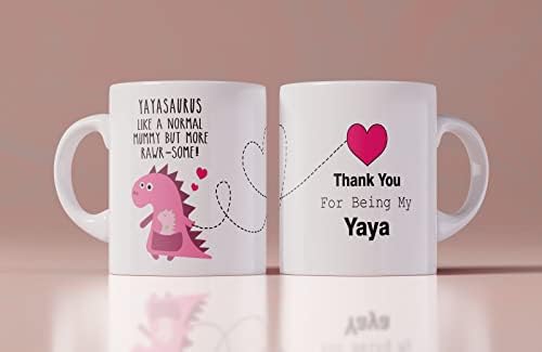 Чаша с динозавром Yayasaurus от GreenStar Gifts, Подобна на обичайната Yaya, Но по-суров, Подарък за майка си, Кафеена чаша Yaya, Забавен подарък, бяла чаша за майки-VWGS3T5LHN-11 грама 0