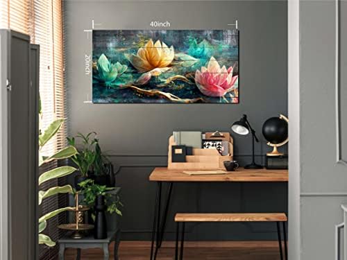 Стенно изкуство върху платно с цветя за всекидневната, Стенен декор в бирюзовом цвят за спалня, Реколта картина с Lotus,