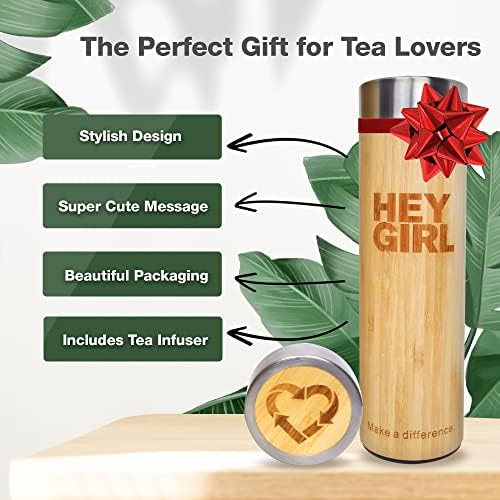 Бамбук бутилка за заваряване на чай Hey Girl с цедка за чай - Изолирано бутилка за вода от неръждаема стомана за хлабав