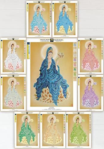 Комплекти за рисуване пайети VEA CENTER Направи си сам - 9 цвята - Пайети 4 мм - Бодхисатва Авалокитешвара на Лотосе