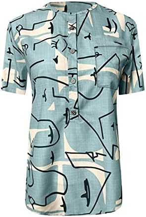 Летни Ежедневни Тениски С принтом V-образно деколте и Листенца, Блузи с Къс ръкав, Свободни Удобен Потник-Туника