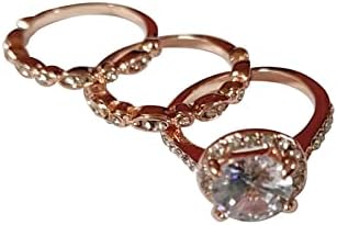 Диамантена Темпераментна Комплект пръстени от Розово злато 3 В 1, Кръгли Бижута Diaomond, Прости Пръстени, Бижута, Подаръци,