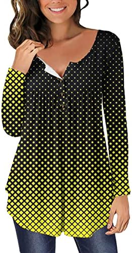 Дамски Блузи с дълъг ръкав, Елегантни Ежедневни Струящиеся Блузи копчета С V-образно деколте, Риза Henley, Туника с Градиентными
