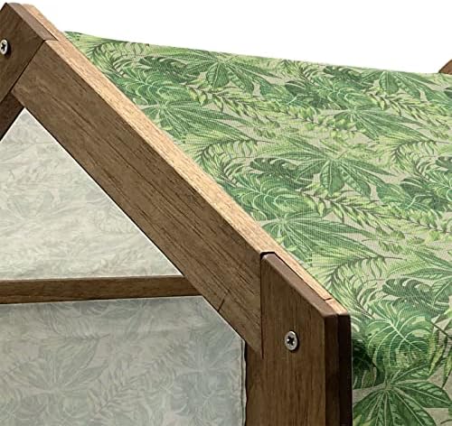 Дървена Къщичка за кучета Ambesonne Green Leaf, Екзотичен Модел с Тропически Листа, Пресни Джунглата на Хавай Алоха,