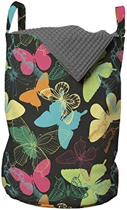Чанта за дрехи Ambesonne Butterfly, Цветни Силуети насекоми и контурите на Животни пролетния сезон, Кошница за дрехи
