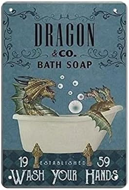 Реколта Лидице Знак Изкуство Санитарен Метален Плакат Дракон Метални Консервени Означения Dragon Co. Сапун За Баня Забавен