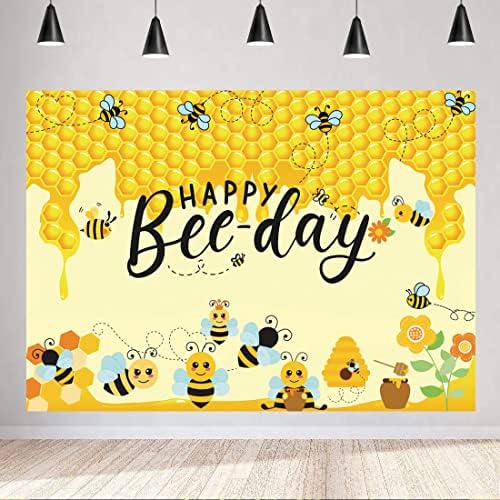 LYCGS 8X6FT Фон честит Рожден Ден Пчелите Жълт Фон във формата На Сот Банер честит Рожден Ден Пчелите Цветя на Фона на