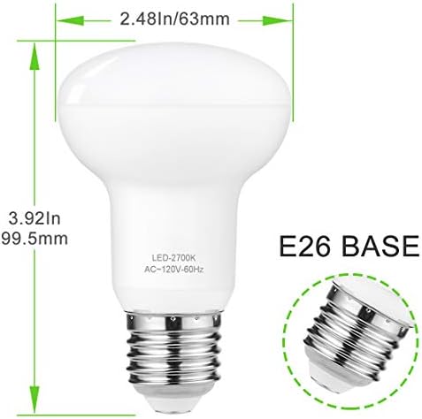 Прожекторные лампи R20, 7 W, Led лампа Br20, с регулируема яркост, Еквивалент на 75 W, Топло Бяла 2700 К, Средна База E26, 120, 6 Бр.