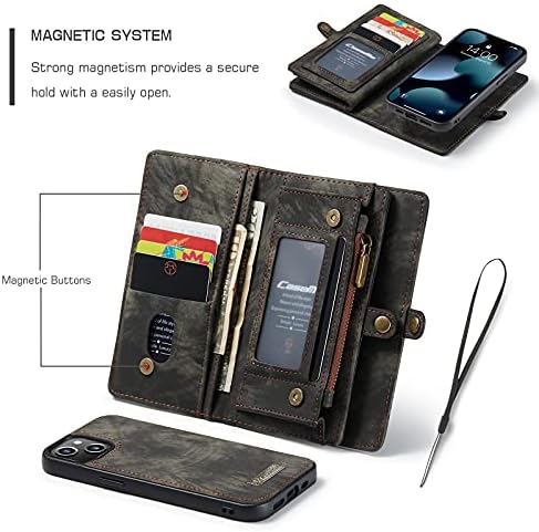 Kowauri за iPhone 13 Mini Чанта-портфейл Кожен портфейл с цип, устойчив на удари Бронята от TPU, Сменяем Магнитен Флип