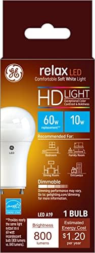 Led лампа на GE Lighting Relax мощност от 10 W (еквивалент на 60 W) с мека бяла HD-осветление, Подключаемая база GU24,