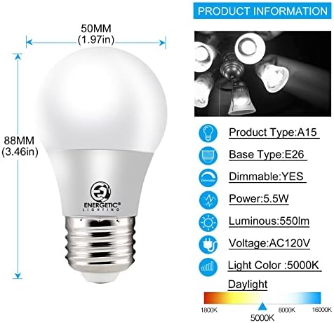 Енергоспестяващи лампи за хладилник A15 с Мощност 40 W в еквивалент (5,5 W), Led Лампи, с регулируема яркост, Дневна