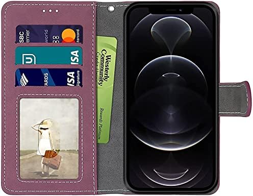 Чанта-портфейл BNEGUV за iPhone 13/13 Pro/13 Pro Max, Калъф за телефон от матова кожа, Флип калъф в стил книжки с отделения за карти и стойка, тънък монтиране калъф (Цвят: бежов разм?