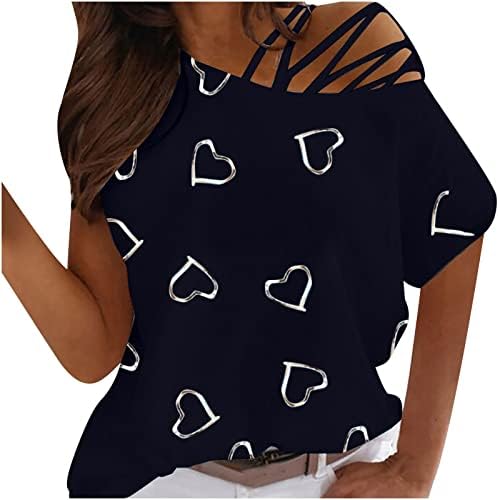 Лятна Есенна Тениска за Момичета 2023, Модни Дрехи, Без Презрамки, с Къс ръкав, Блуза с Кръгло деколте и шарките на Сърцето