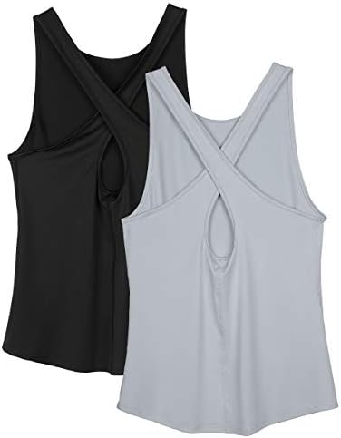 Дамски тениски за тренировки icyzone - Дамски Потник за йога с отворен гръб, Тениски за джогинг, Тениска за фитнес (опаковка от 2 броя)