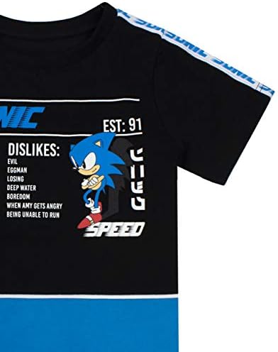 Детска тениска Sonic на Таралеж за момчета, Черно Игри Топ с Къс ръкав
